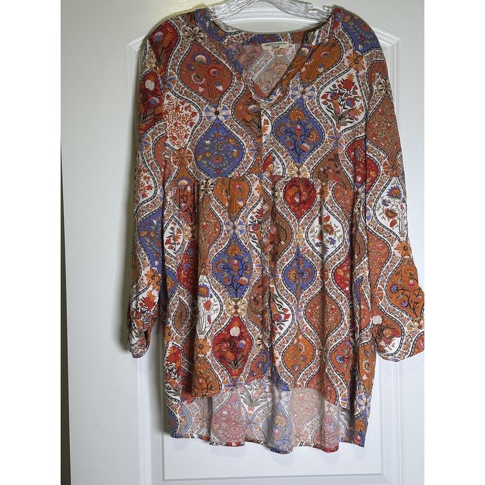 Christian Siriano Blouse Womens Medium Multicolor Boho Floral Paisley Tunic Top